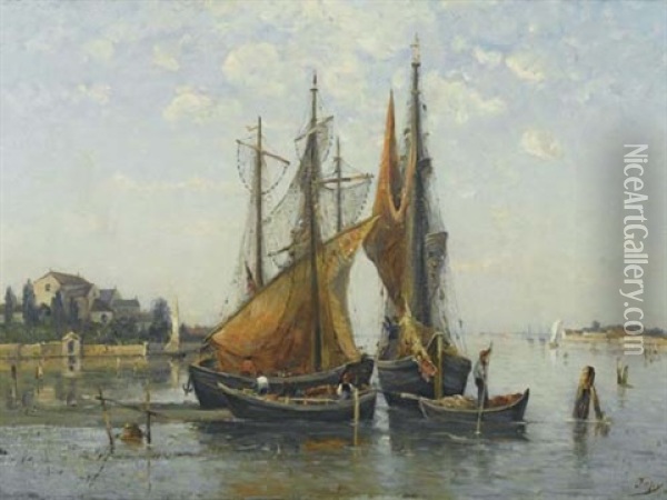 Fischerboot Im Hafen Oil Painting - Louis Aime Japy