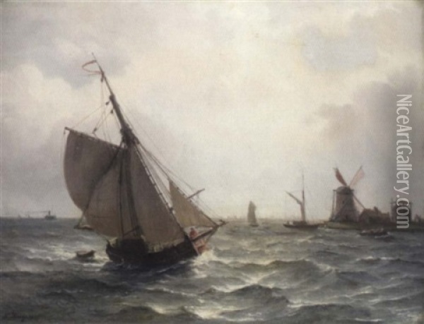 Segelschiffe Vor Hollandischer Kuste Oil Painting - Nicolaas Riegen