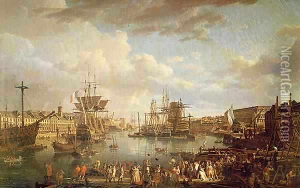 View of the Port at Brest Oil Painting - Jean-Francois Hue