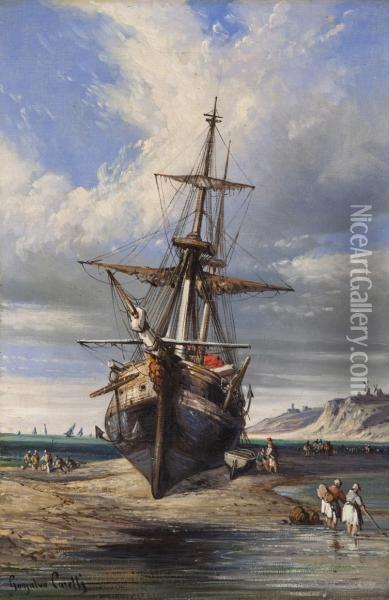Barca In Riva A Mare Oil Painting - Consalvo Carelli