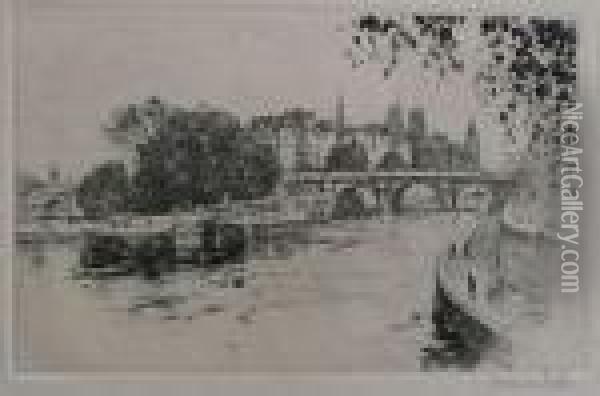 Pont Neuf A Paris Oil Painting - Henri Hirne,dit Le Riche