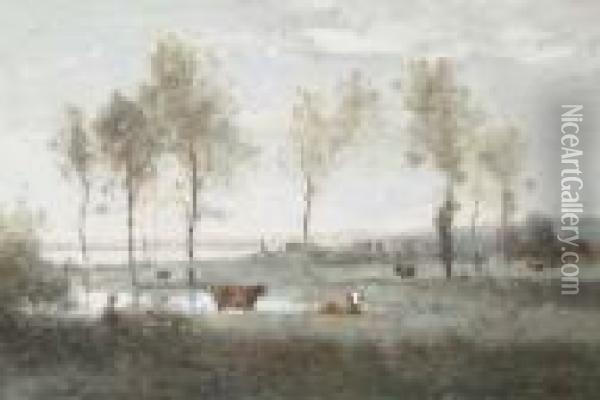 Paturage Dans Les Marais (souvenir Des Environs D'amiens) Oil Painting - Jean-Baptiste-Camille Corot