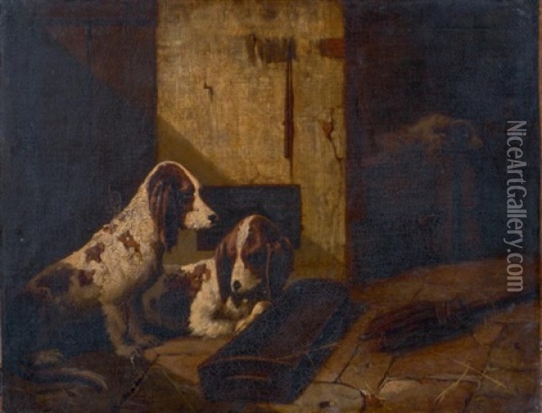 Bassets Au Chenil Oil Painting - Alexandre Gabriel Decamps