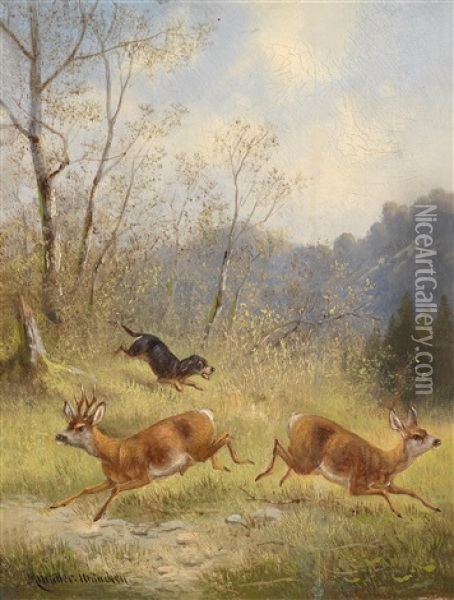 Rehe Auf Der Flucht Oil Painting - Moritz Mueller the Elder