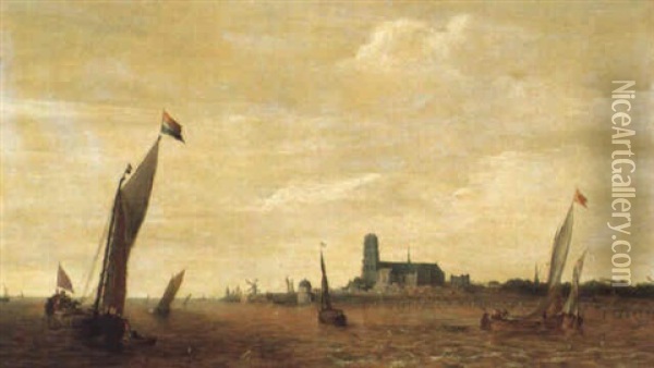 Marine Devant La Ville De Dortrecht Oil Painting - Willem van Diest