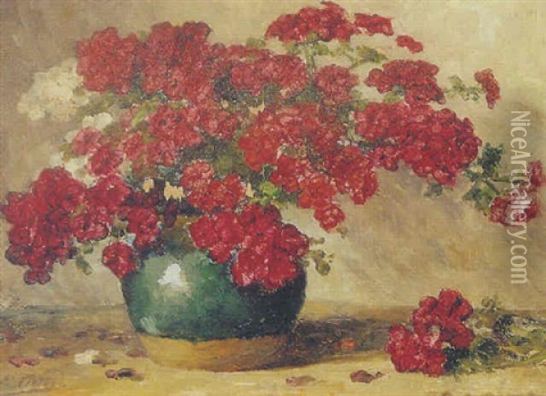 A Gingerpot With Red Flowers Oil Painting - Evert Pieters