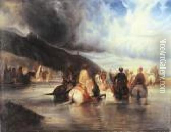 Cavalerie Turque Traversant Un Gue Oil Painting - Alexandre Gabriel Decamps