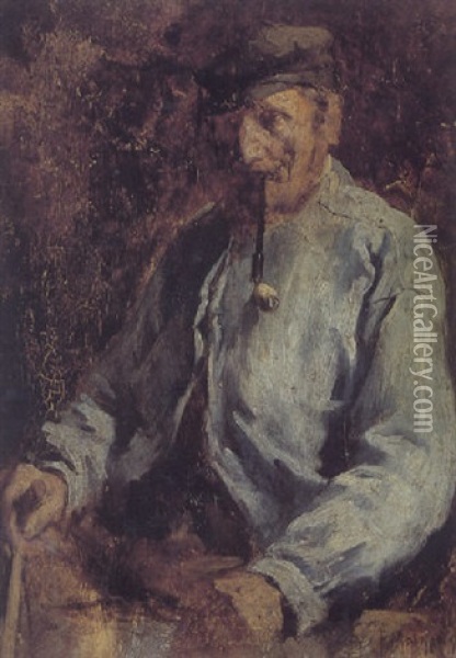 A Dutchman Smoking Oil Painting - Arthur Frank Mathews