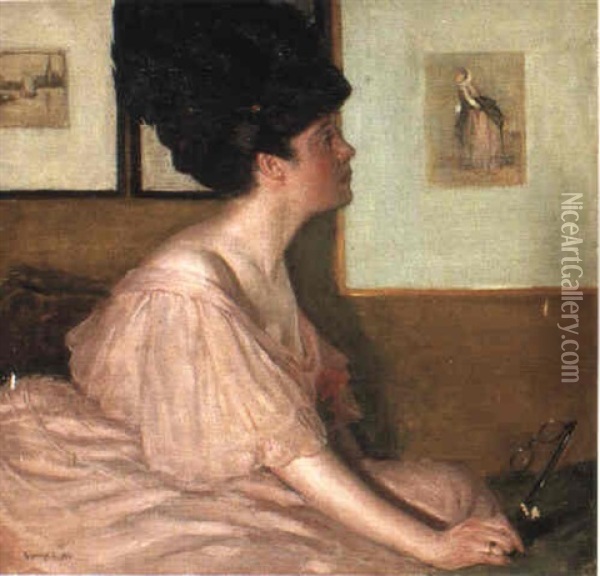 A Lady In Pink Oil Painting - George Charles Aid