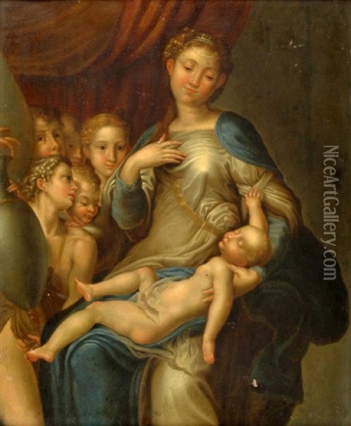 Madonna (after Parmigianino) Oil Painting - Hans Rottenhammer the Elder