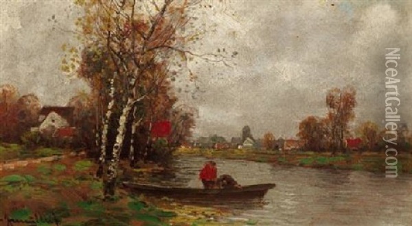 Ruderer Am Herbstlichen Kanal Oil Painting - Johann Jungblut