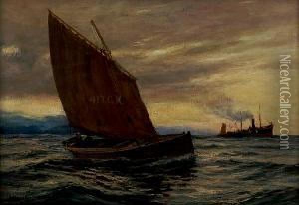Fishing Vessel In The Sound Oil Painting - Andrew Black