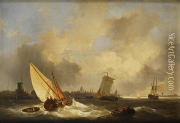 Par De Marinas Con Barcos De Pesca Oil Painting - Christiaan Lodewijk Willem Dreibholtz