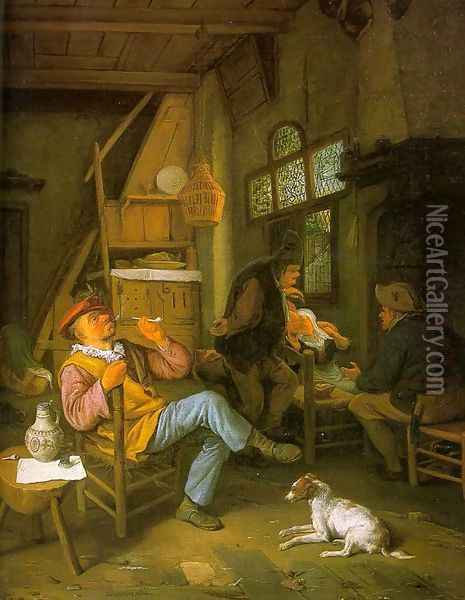 Pipe Smoker 1684 Oil Painting - Cornelis Dusart