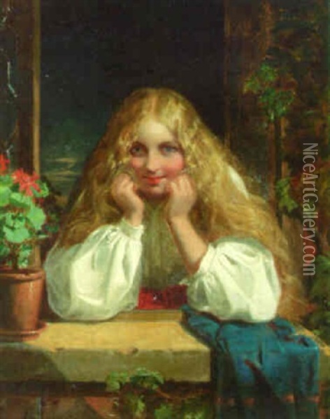 Watching From The Window Oil Painting - Thomas Jones Barker