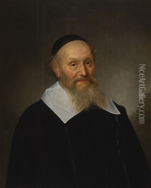 Portrait Of Jacob Trip (circa 1576-1661), Aged 74, Half-length, Wearing A Skullcap And A Flat Collar Oil Painting - Jacob Gerritsz Cuyp