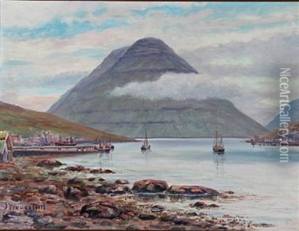 Landscape From The Faroe Islands Oil Painting - Joen Waagstein