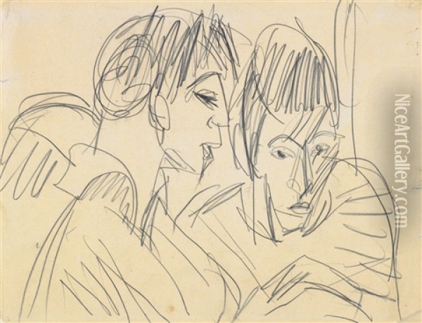 Paar. Verso: Liegendes Madchen Oil Painting - Ernst Ludwig Kirchner