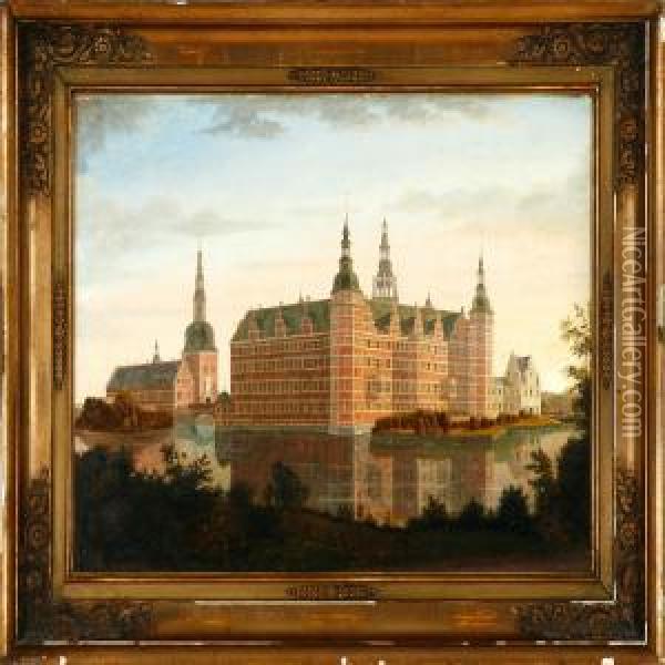 At Frederiksborg Palace On An Early Summer Evening Oil Painting - Soren Hendrik Petersen