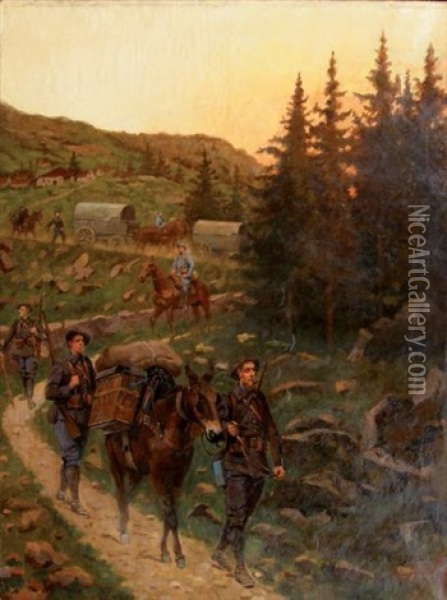 Chasseurs Alpins Oil Painting - Pierre Petit-Gerard