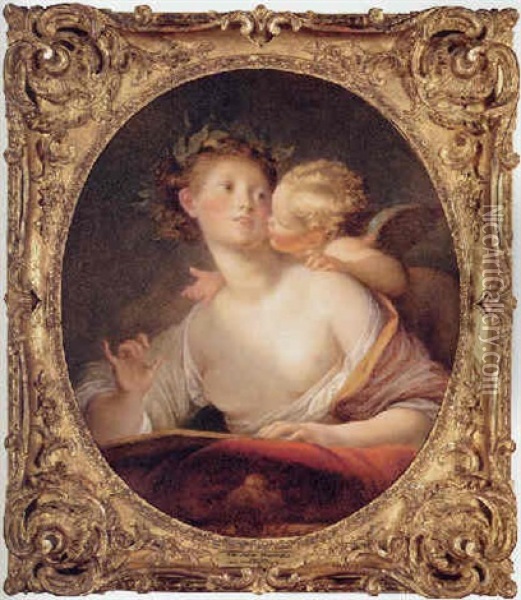 Sappho Inspired By Cupid Oil Painting - Jean-Honore Fragonard