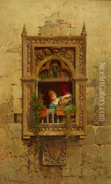 Junges Madchen An Gotischem Fenster Oil Painting - Hermann David Salomon Corrodi