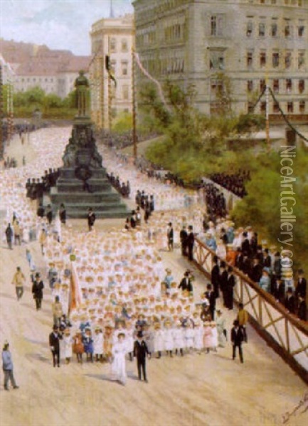 Festzug Anlasslich Des 100. Todestages Friedrich Schillers Oil Painting - Josef Burgaritzky