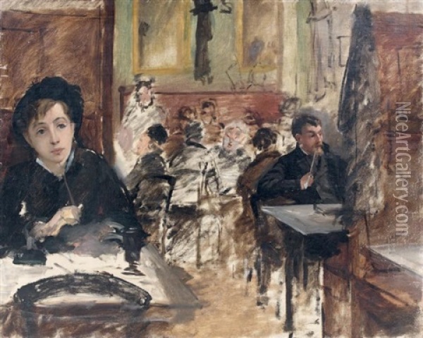 Scene De Cafe Oil Painting - Henri Gervex