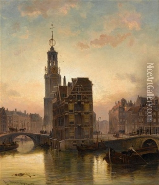 A View Of The Munt Tower, Amsterdam Oil Painting - Cornelis Christiaan Dommelshuizen