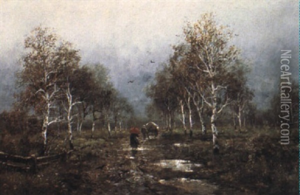 Fuhrwerk Im Regen Oil Painting - Adolf Kaufmann