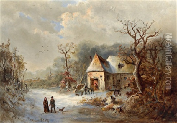 Winterlandschaft Mit Figurlicher Staffage Oil Painting - Alexander Mroczkowski