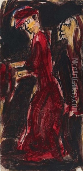 Frau In Rot Oil Painting - Christian Rohlfs