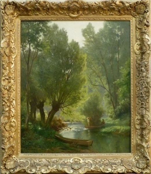 Paysage A La Rivere Oil Painting - Clement Alphonse Antonin Fanart