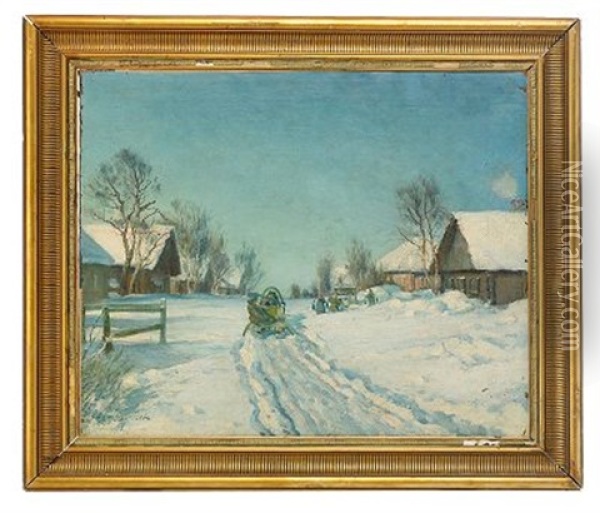 Snow-covered Village Oil Painting - Michael Abramovitch Balunin
