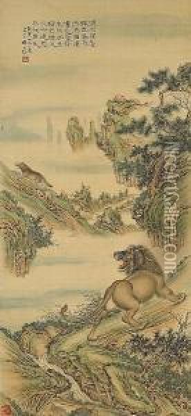 Lion And Wolf Oil Painting - Zhao Shigang