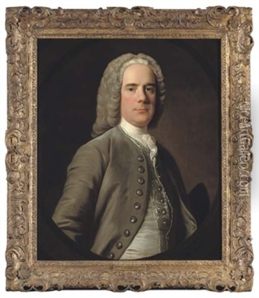 Portrait Of Andrew Wauchope Of Niddrie In A Grey Coat And Silver Waistcoat Oil Painting - Allan Ramsay
