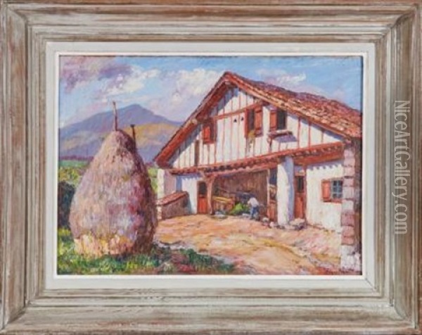 Maison Behecoetchea Animee A Saint Pee Sur Nivelle Oil Painting - Louis Floutier