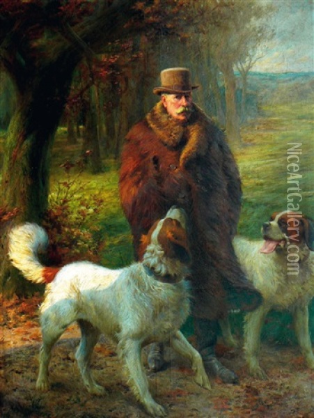 Portrait D'homme Avec Ses Epagneuls Oil Painting - Robert Gignoux