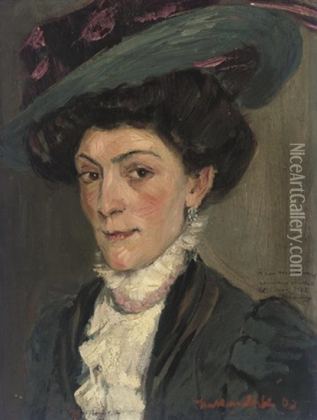 Portrait Of A Lady In A Plumed Hat Oil Painting - Konrad Von Kardorff