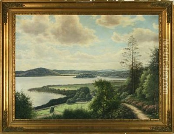 Landscape With View Of The Himmelbjerget Oil Painting - Adolph Larsen