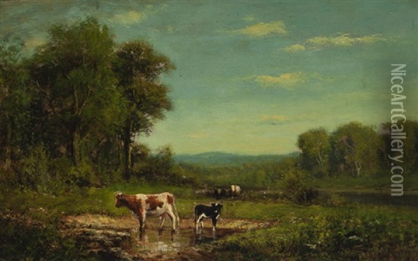 The Pool, Cows Watering Oil Painting - William M. Hart