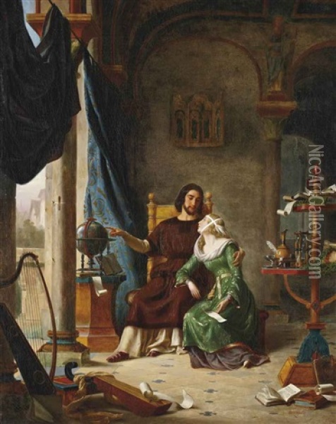 L'abbe Pierre Abelard Instruisant Heloise Oil Painting - Charles Barthelemy Jean Durupt