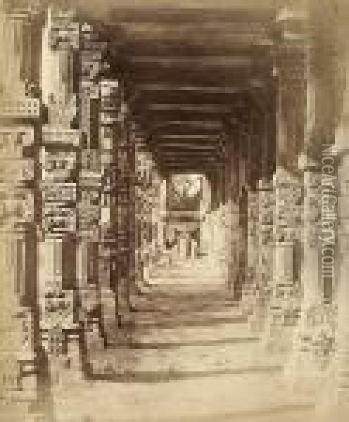 Colonnade Near The Qutb Minar Oil Painting - Linneaus Tripe