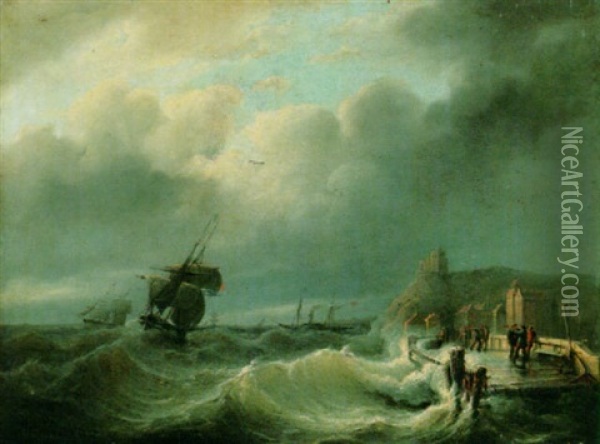 Sainling Vessels On A Choppy Sea Oil Painting - Christian Cornelis Kannemans