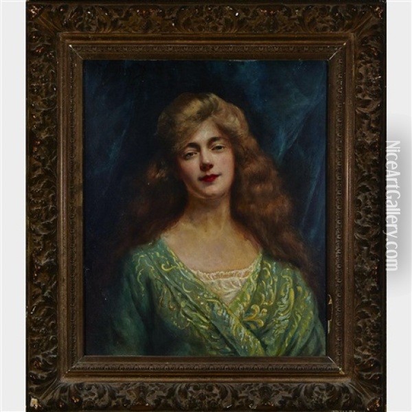 Young Woman In Green Patterned Robes Oil Painting -  Carolus-Duran