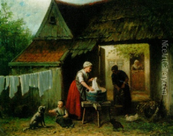 Washing Day Oil Painting - Jan Jacobus Matthijs Damschroeder