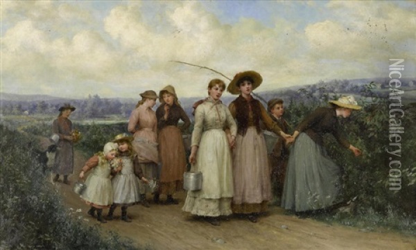 The Berry Pickers Oil Painting - Jennie Augusta Brownscombe