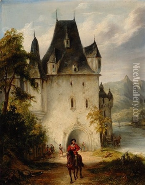 Knight On Horseback By The Castle Oil Painting - Wijnand Jan Joseph Nuyen