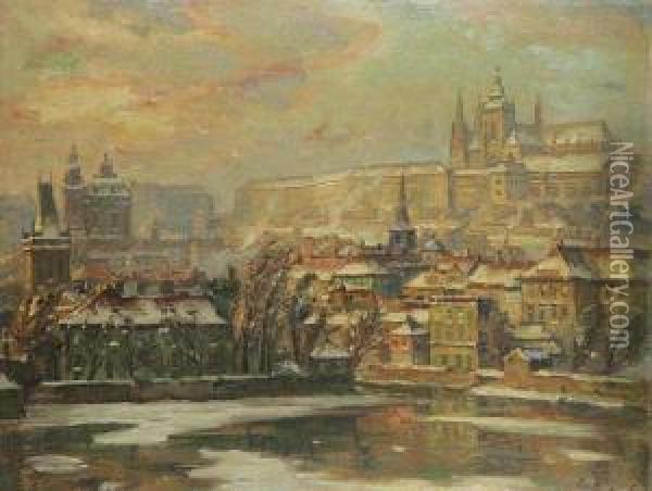 A View Of The Lesser Quarter And The Castle District Oil Painting - Jaro Prochazka