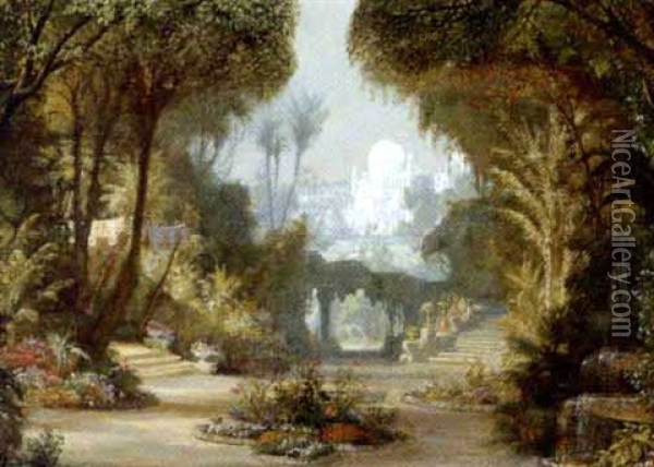 Hvidt Palads I En Park, Antagelig Indien Oil Painting - Vilhelm Groth